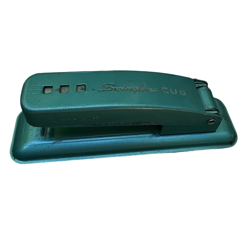 Vintage Swingline Cub Stapler Teal Aqua Green Metal Mid Century Made in USA N.Y.